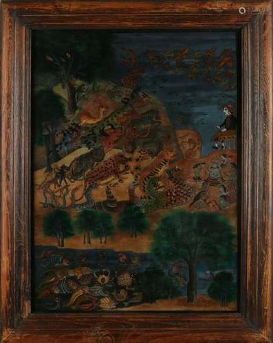 Early Indonesian mythology behind-glass painting.