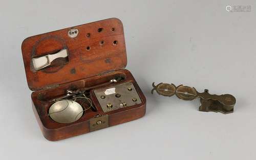 Two antique scales gently. One time rare English coin