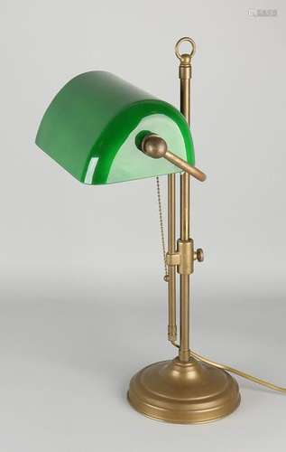 Brass desk lamp with green glass bulb camp. Adjustable