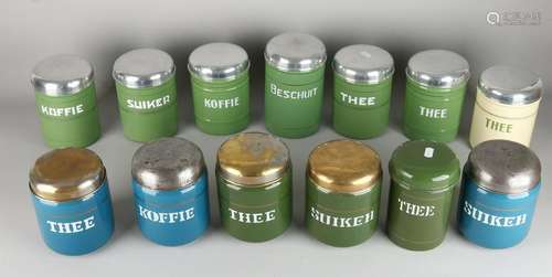 Lot old / antique enamel canisters. 20th century. Size: