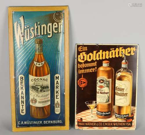 Two old German lithographed tin billboards. 20th