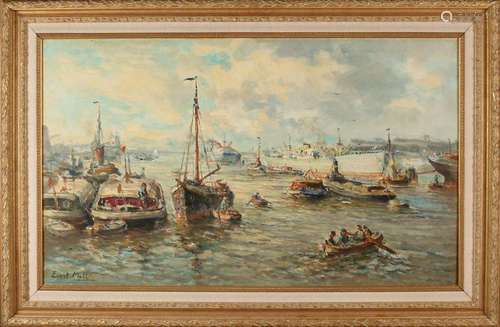 Evert Moll. 1878 - 1955. Rotterdam port face with many