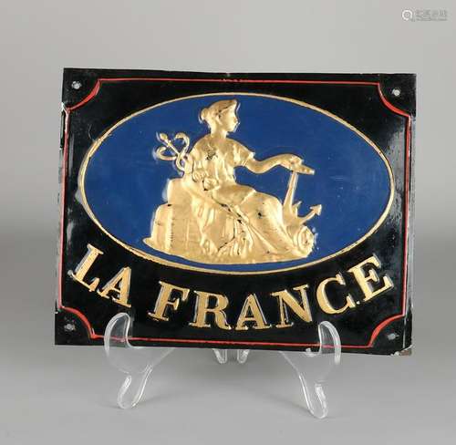 19th Century French enamel + gilt tin plaque. La