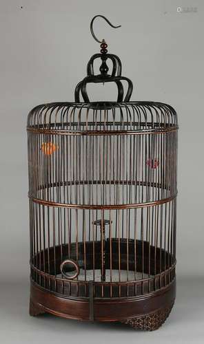 Great ancient Chinese timber inserted birdcage. 20th