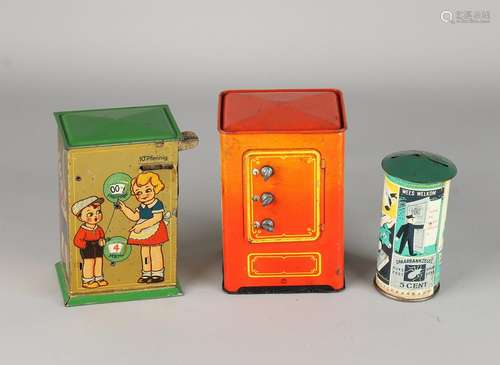 Three old German tin piggy banks. Comprising: Austrian