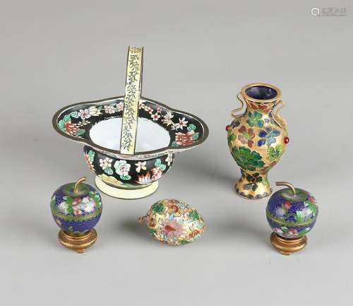 Five parts old / antique Chinese cloisonne. 20th