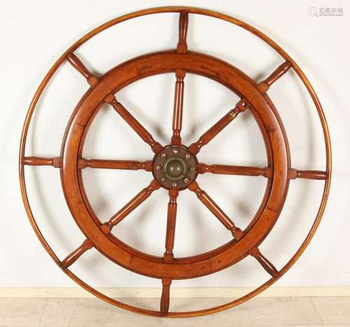 Very large Dutch mahogany ship's wheel. Dubbelman