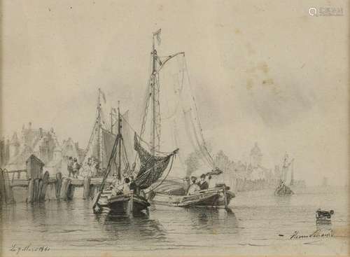 Henri Adolphus Schaep. 1826 - 1870. Dutch harbor scene