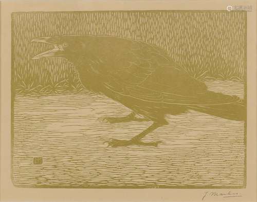 Jan Mankes. 1889 - 1920. Crow. Woodcut lithograph on