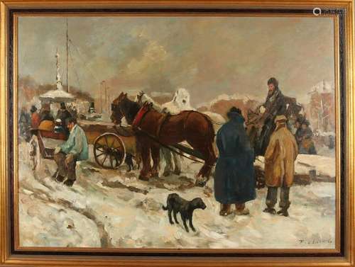 E. v.d. Broeck. Approximately 1930. Figures on snowy