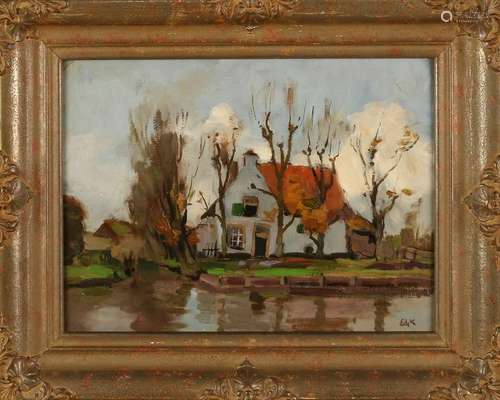 Edzard Koning. 1869 - 1954. Farm on the waterfront. Oil