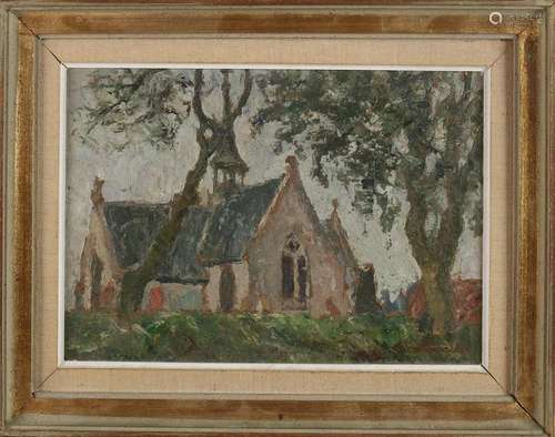 A. van Steenacker. 1890 - 1965. Church. Oil on linen.