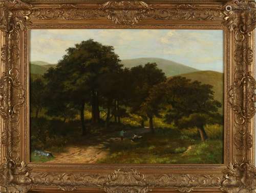 Unsigned. Approximately 1880 Mountain area with figures