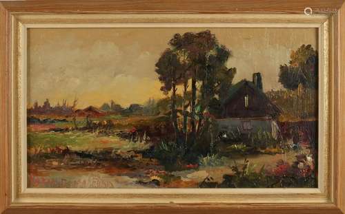 K. Borgbrüm. 20th century. House landscape. Oil on