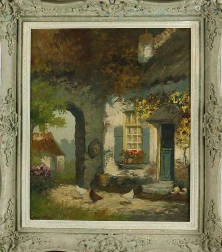 C. Short. Approximately 1930 Courtyard with chickens.