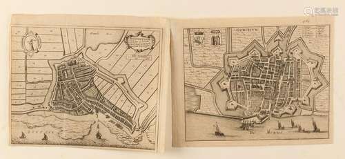 Two 17th - 18th century city maps. Monnekedam, Gorchum.