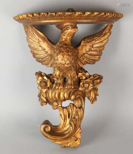 Carved gilt wood wall console bird. 20th century. Size: