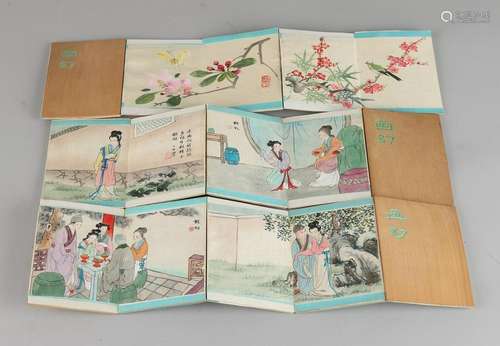 Three Chinese silk paintings miniature books. Signed