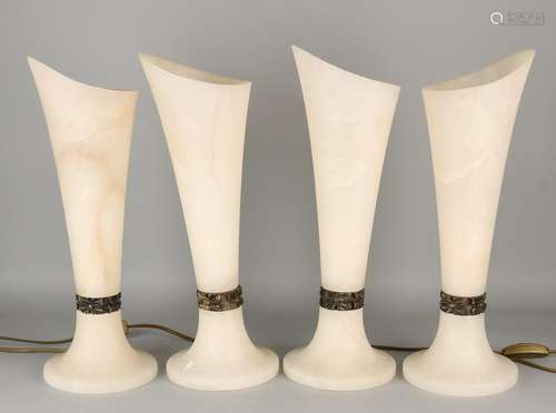 Four alabaster table lamps. Second half 20th century.