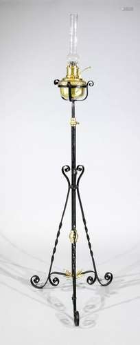 Large antique oil lamp standing wrought iron with