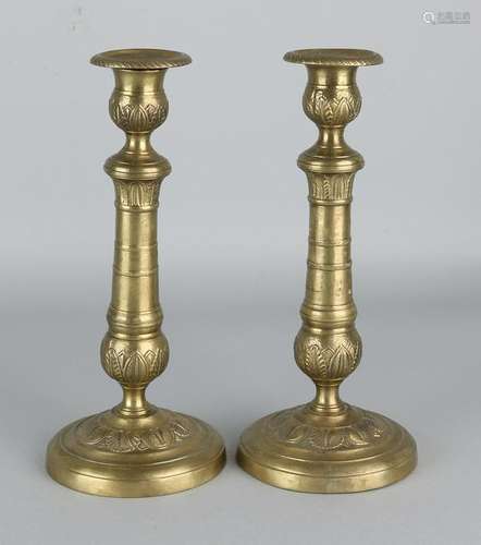 Two 19th century brass candlesticks Empire candle.