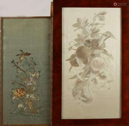 Two old / antique silk embroidered art. Including one