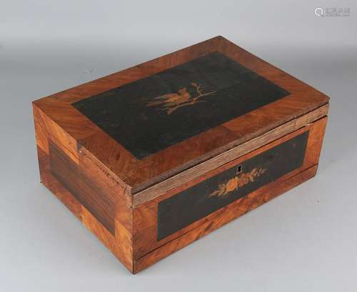 19th Century walnut sewing box with secret drawer,