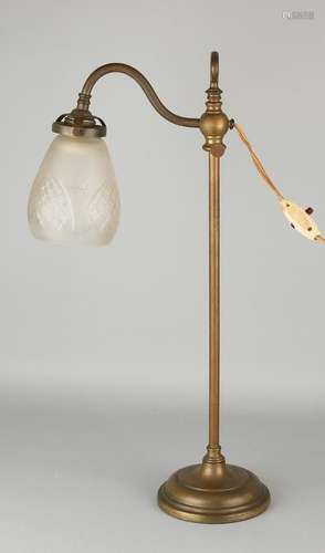 Antique brass desk lamp with faceted glass cap.