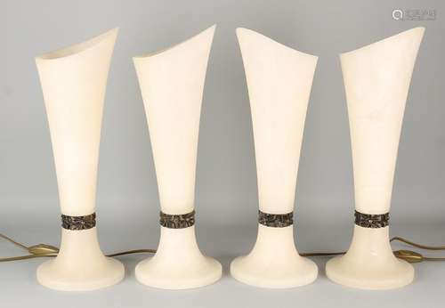 Four alabaster table lamps. Second half 20th century.