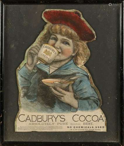 Antique hand colored engraving Cadbury's Cocoa. Circa