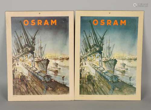 Twice Osram advertising from the 50s. Lithography on