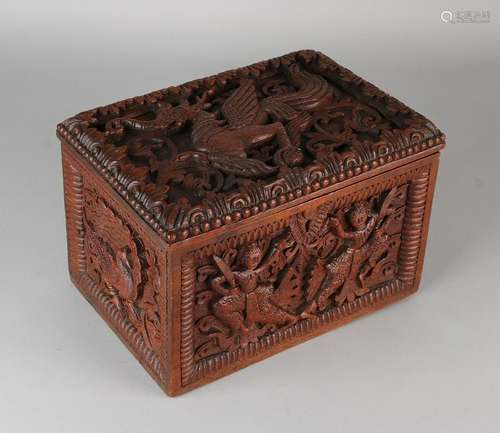 Antique wooden Indonesian stabbed casket with dragons /