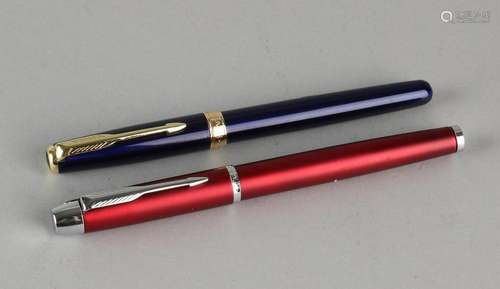 Two Parker pens, red, model I.M. and a blue Sonnet