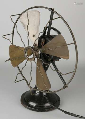 Antique German iron adjustable fan with copper blades /