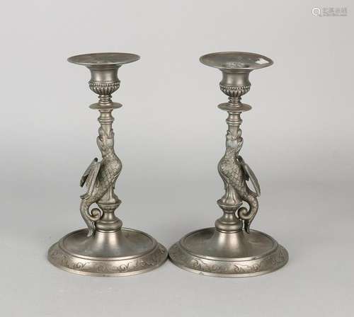 Two antique pewter German historicism candle