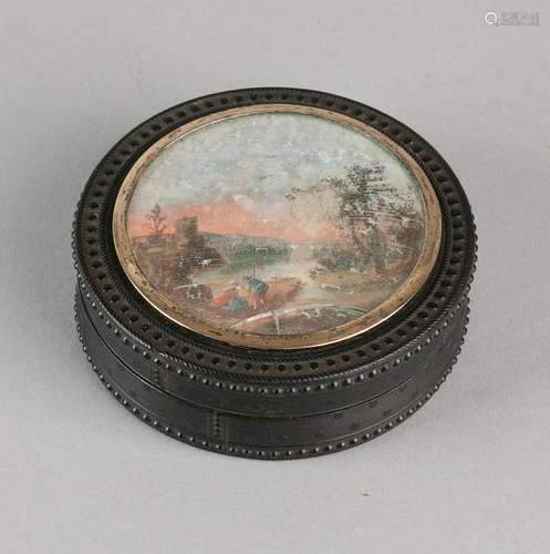 Antique round bakelite lid box with hand painted