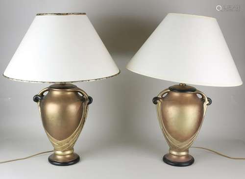 Two ceramic table lamps. Bronze patina. Second half