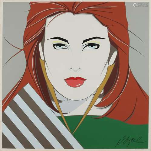 Patrick Nagel. 1945 - 1984 U.S.A. Lady with red hair.