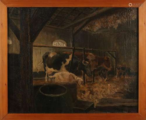 F.J.D. Boers. 1914 - 1987. Stable with cows. Oil on