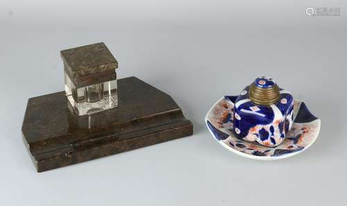 Two antique inkwells. One time Imari, circa 1900. One