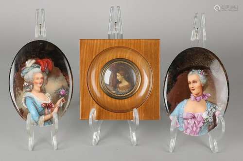 Three miniatures. Twice hand painted limoges plaques,