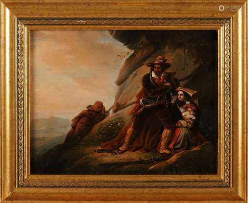 Unsigned. 19th century. Figures in the mountains. Oil