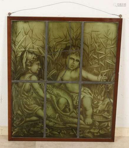 19th Century stained glass leaded window with children