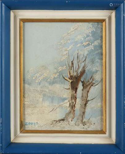 Soest. 20th century. Winter landscape with willows. Oil