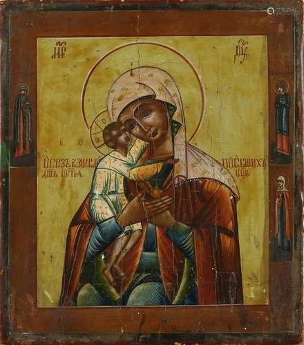 19th Century Russian icon. Mary with baby Jesus and