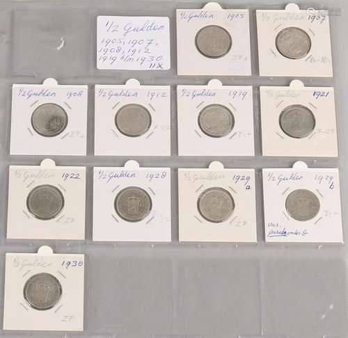 Lot 11 with coins of 1/2 Gulden; 1905, 1907, 1908, 1912