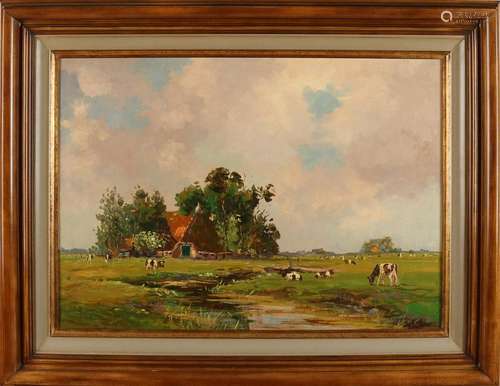 Unclear signed. 20th century. Landscape with farm and