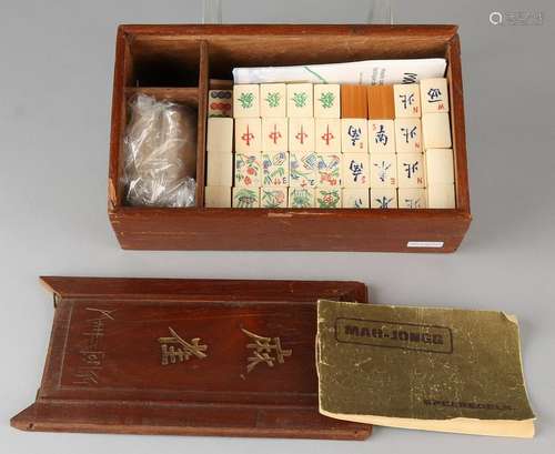 Antique Chinese Mahjong game of bamboo and bone. In