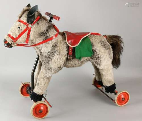 Two old mohair children toys horses. Circa 1930 - 1960.