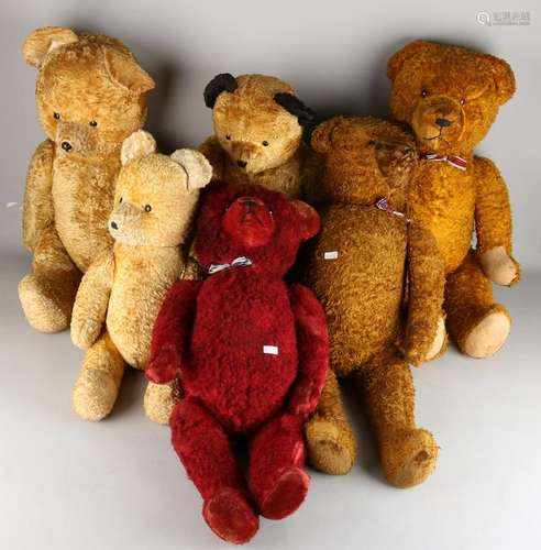 Six big old teddy bears. Divers. 20th century. Size: